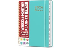 TAJA 2026 Planner, Weekly and Monthly Calendar Planner, January 2026 - December 2026, Hardcover 2026 Calendar Planner Book with Tabs For Women & Men, Inner Pocket, Spiral Bound, Perfect for Office Home School Supplies - A5 (6.3" x 8.5"), Aquamarine