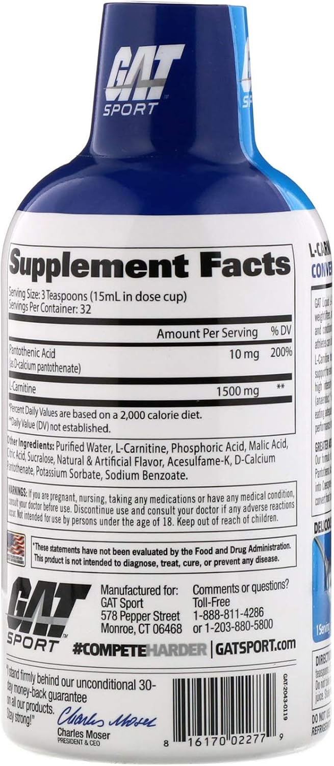 GAT L-Carnitine, Amino Acid, Lemon Blast, 1,500 mg, 16 oz (473 ml): Health & Personal Care