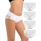 LIQQY Women's Underwear Lace Back Side Briefs Mid Rise Ladies Full Coverage Panties Regular & Plus Size 4 Pack