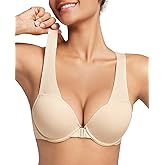 Amafuur Padded Push Up Bras for Women Racerback Front Closure Plunge Bra Underwire Support Add 2 Cup Nude 44A