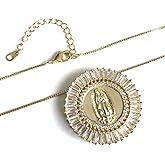 Our Lady of Guadalupe Pendant Cubic Zirconia Round Medal 18 Inches Chain