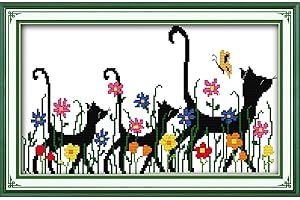 CaptainCrafts Cross Stitch Kits Stamped Cross Stitch Printed Fabric Cross Stitching DIY Art DMC Needlecrafts Embroidery Kit for Adults Beginner (Stamped, Cats Mother and Sons Travel Together)