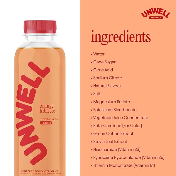 UNWELL HYDRATION ELECTROLYTE DRINK FOR RAPID HYDRATION + FOCUS – ORANGE HIBISCUS, 12 PACK