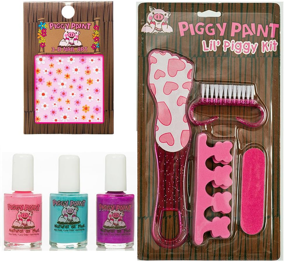 Piggy Paint Birthday Bash Polish with Flower Nail Art and Pedicure Gift Set