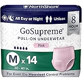 NorthShore GoSupreme Overnight Pull-On Underwear, 8-Hour Leak Protection, Medium, 14-Count Bag, Pink, (30-40 in Waist), Unisex Adult Diapers