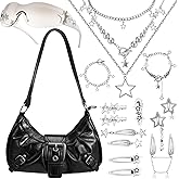 Women's Y2k Purse Shoulder Bag Vintage Buckle Handbag Goth Punk Hobo Bags Y2k Accessories Set Vintage Jewelry Set for Women