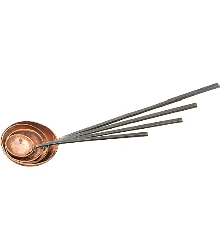 Set Of 4 Hammered Stainless Steel Scoops With Leather Tie - Kitchen Measuring Scoops In Copper Finish