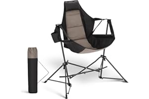 HIGH POINT SPORTS Hammock Camping Chair, Adjustable Back Swinging Chair, Folding Outdoor Rocking Chair, Heavy Duty Portable Camp Chair with Cup Holder and High Back for Adults, Black