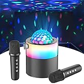 MOMOHO Karaoke Machine with Disco LED Lights for Adults Kids, Mini Portable Bluetooth Speaker with 2 Wireless Microphones, Birthday Gifts Toys for Boys Girls Family Home Party (Black)