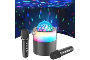 MOMOHO Siren S1 Mini Karaoke Machine for Kids Adults with 2 Wireless Mics Mini Portable Bluetooth Speaker Wireless Singing Machine, Disco LED Lights for Travel Girls Boys Home Party Gifts (Black)