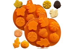 LLCHUNYUN 2PCS Fall Silicone Molds Thanksgiving Chocolate Mold Pumpkin Soap Mold Autumn Maple Leaf Candy Mold Acorn Squirrel Ice Cube Mold for Baking Halloween Cake Cupcake Decoration (Amber yellow)