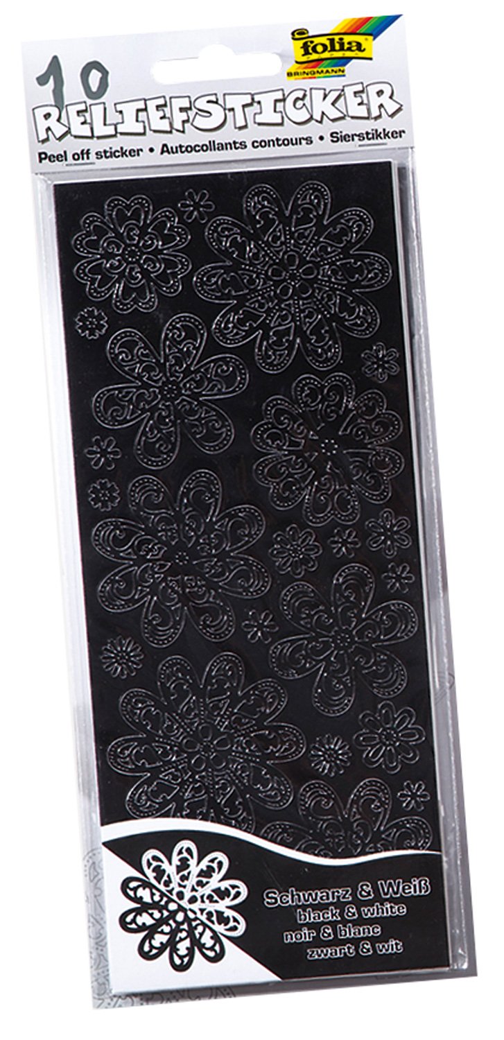 Folia Relief Sticker 1215-Stickers Assorted – 10 x 24 cm 10 Sheets Black/White