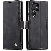 SINIANL for Samsung Galaxy S24 Ultra Case Wallet, Leather Book Folding Flip Cover with Kickstand Card Holders Slots Leather Case for Galaxy S24 Ultra Black