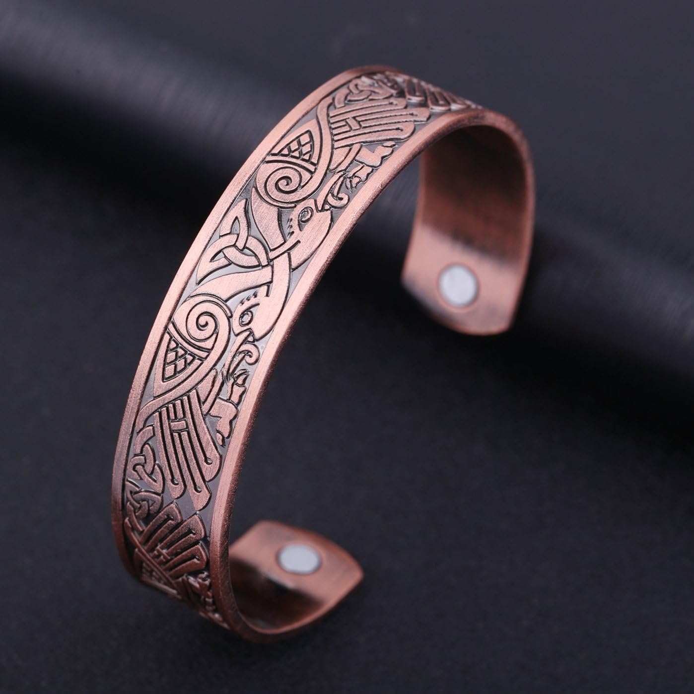 My Shape Magnetic Bracelet Viking Raven Cuff Bangle Irish Knotwork Birds Talisman Pagan Jewelry, Antique Copper, Adjustable - Image 5