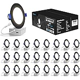VOLISUN 24 Pack 4 inch Recessed Lighting, 5CCT LED Recessed Light Black, 2700K-5000K Selectable, 9.5W Eqv 80W, 810LM Dimmable Canless Wafer Downlight, LED Ceiling Light ETL Certificated