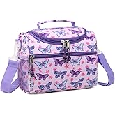 RAVUO Lunch Box for Girls, Insulated Cute Butterfly Lunch Box with Strap and Bottle Holder Cooler Lunchbox Back to School Thermal Meal Tote Kit for Toddler