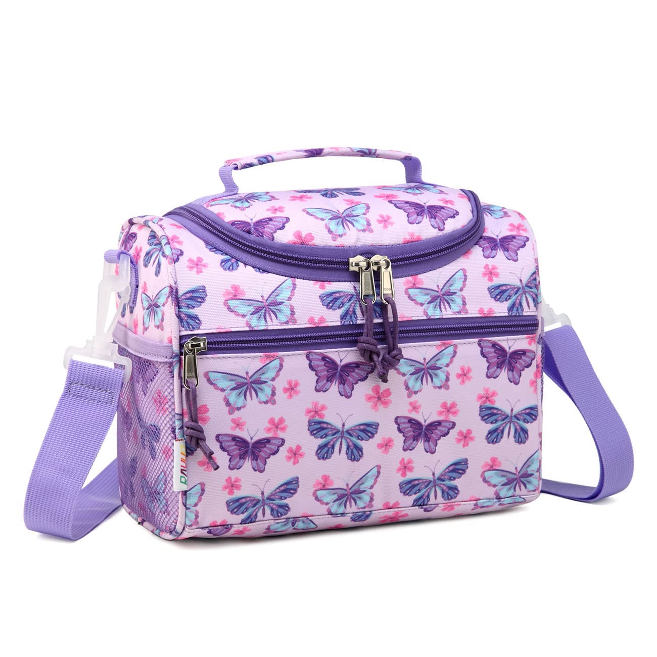 RAVUO Lunch Bag for Girls, Insulated Cute Butterfly Lunch Box with Adjustable Strap and Bottle Holder Cooler Lunchbox Back to School Thermal Meal Tote Kit for Toddler 6.5L