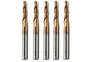 Hwaynct 5Pcs Tapered Ball Nose End Mill Set, 1/8” Shank, 1.0mm Radius (2.0mm Diameter) Tips, Premium CNC Router Bits for Precision 3D Woodworking and Detail Carving