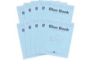 ROARING SPRING Exam Blue Books, 10 School Examination Booklets, 8.5" x 7", 8 Sheets/16 Pages, Wide-Ruled with Margin Student Testbook, Made in USA