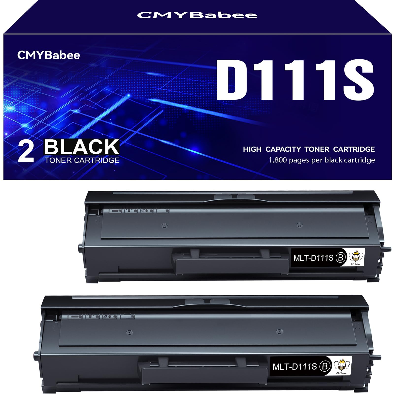Toner Cartridge Replacement Compatible for Samsung MLT-D111S D111L for Xpress M2026W M2026 M2070W M2070 M2070FW M2020 M2020W M2022 M2022W (Black, 2 Pack)