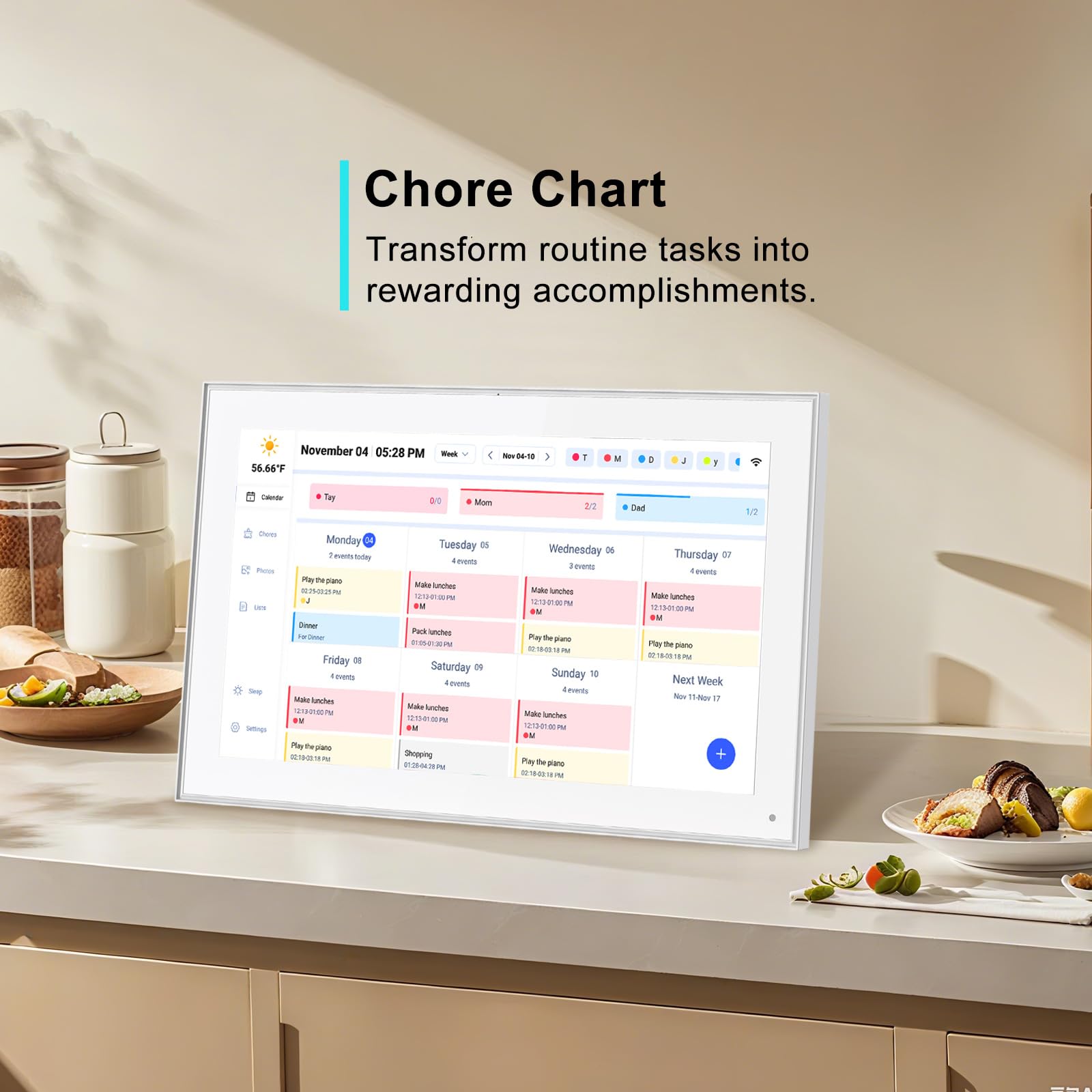 15.6 inch Wall Planner Digital Calendar & Chore Chart, Smart Touchscreen Display for Family Schedules, Hearth Display Digital Calendar, Digital Photo Frame, Great for Organizing Your 2025 Calendar