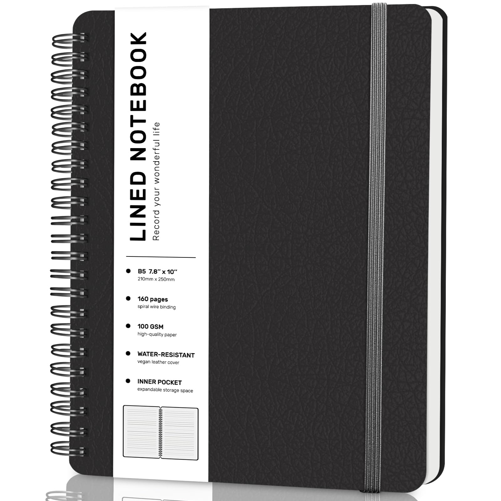 Lined Spiral Journal Notebook, B5 Spiral