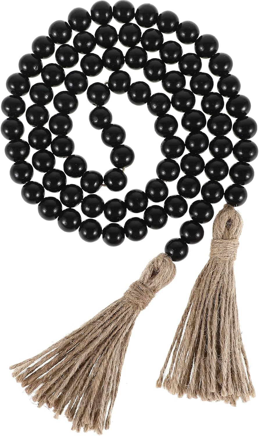 Wreaths, Garlands & Swags - IMIKEYA Wooden Beads Garland: Farmhouse Wood Bead Garland for Tiered Tray Farmhouse Beads Hanging Wood Bead Garland with Tassels Prayer Rustic Beads for Coffee Table Decor (Black)