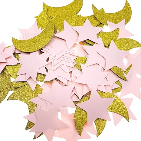 2 Packs Pink Stars And Golden Moon Confetti Twinkle Little Star