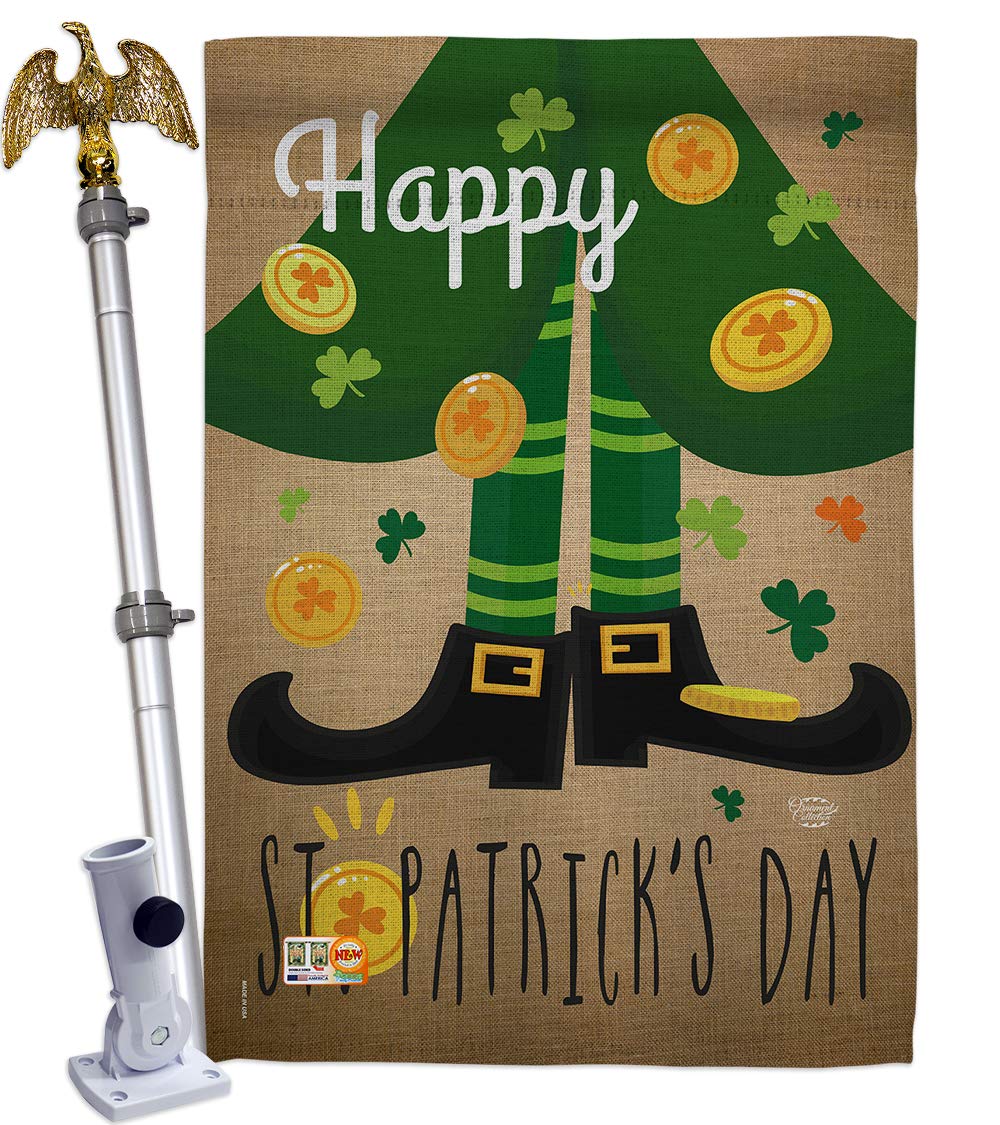 Ornament Collection HS192023-BO-02 Happy Day Leprechaun Shoe Spring St Patrick Decorative Vertical House Flag Set, 28"x 40" w/Flagpole, Multi-Color
