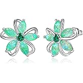 CiNily Womens Flower Earrings Studs Dainty Fire Opal Studs 14K White/Gold Plated Lightweight Cubic Zirconia Stud Earrings Trendy Diamond Jewelry for Wedding Party Birthday Summer Gifts