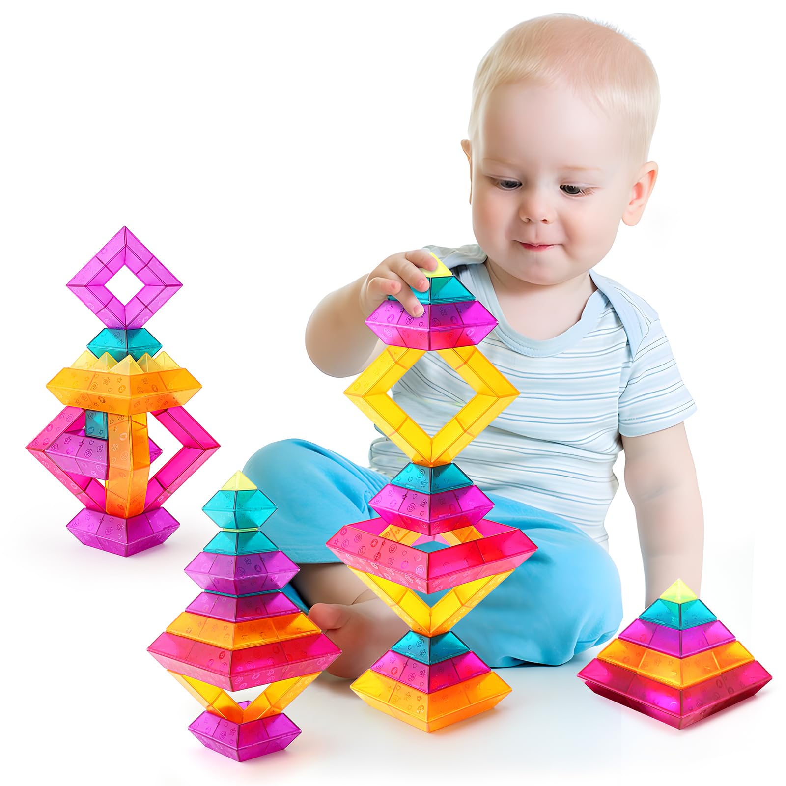 Montessori Pyramid Building Toys - Stacking Blocks for Toddlers (30 Pcs) | STEM Educational Toy Gifts for Kids Age 2-4