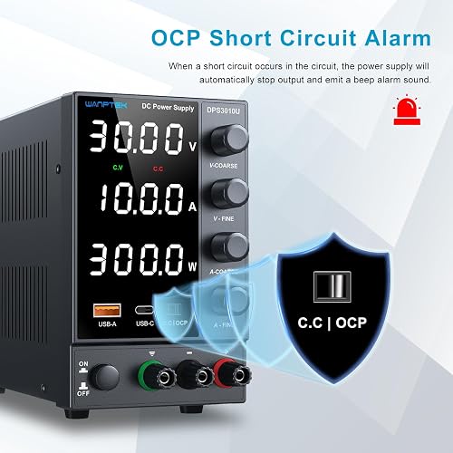 WANPTEK Adjustable DC Bench Power Supply 0-30V 0-10A With USB/Type-C QC, OCP, & Encoder Knobs