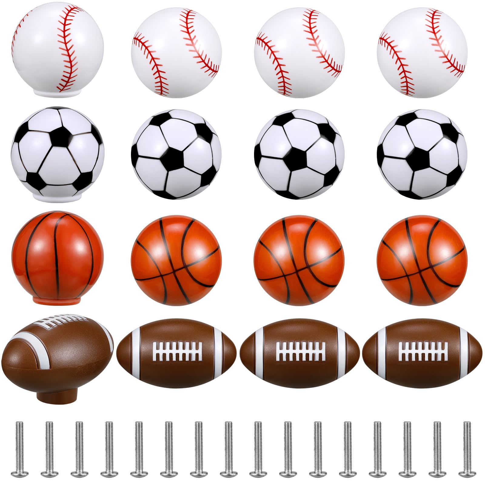 Photo 1 of Menkxi 8 Pcs Sports Ball Dresser Knobs for Kids Baseball Basketball Dresser Drawer Knobs for Boys Football Soccer Sports Nursery Hardware Drawer Pulls Handles for Cabinet Party Decor (Classic Style)