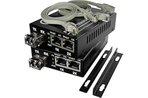 ADNET Dual RJ45 Ports – Pair of Fiber Media Converters, Gigabit Ethernet, MM LC 850nm SFP Included – Full Kit with Cables & Mounts – 10/100/1000Base-Tx to 1000Base-SX Multi-Mode Fiber, Up to 550m (1,800 ft)