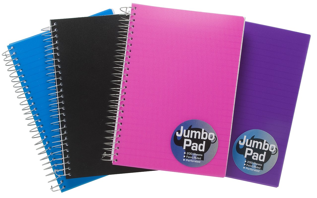 1 x A5 Blue Jumbo Notebook Spiral Bound Note Pad 200 Sheets Perforated