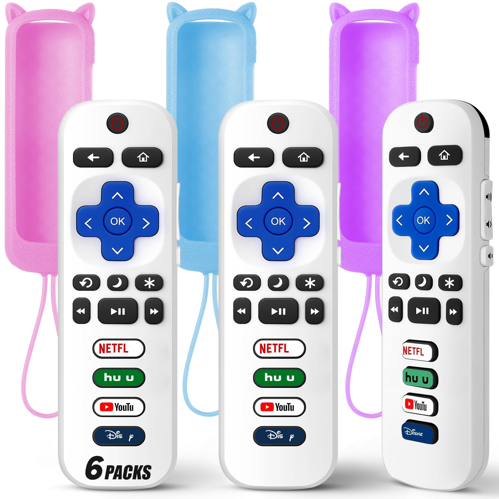 (Pack of 3) Replacement Remote Only for Roku TV with Soft Silicone Protective Cover (Glow in The Dark), Universal Remote for TCL/Onn/Hisense/Sharp/Element/Philips Roku Smart TV (Elegant White)