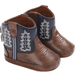 Baby Boys Girls Western Cowboy Boots Infant Moccasins Non-Slip Soft Sole Toddler First Walker Crib Shoes