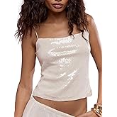 Seyumixi Women Sparkly Cami Top Sequin Spaghetti Strap Glitter Crop Top Sleeveless Going Out Tops Party Concert Outfits