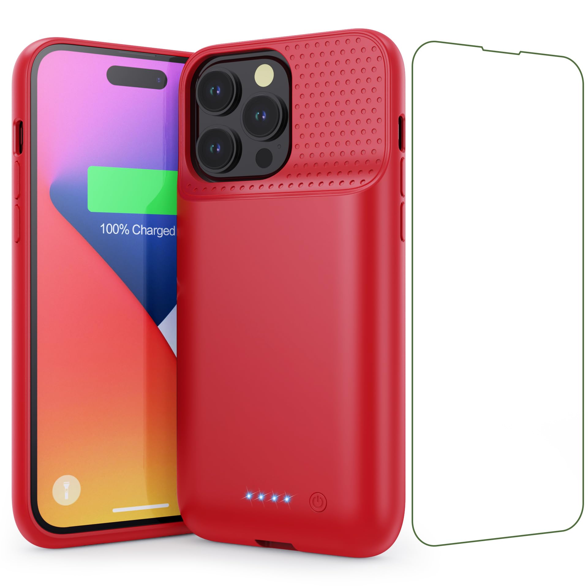 QTshine Battery Case for iPhone 14 Pro Max,14 Plus and 13 pro Max, Real 8600mAh Rechargeable Smart Extended Charging Case, Ultra-Slim Portable Protective Battery Pack (6.7 inch) Red