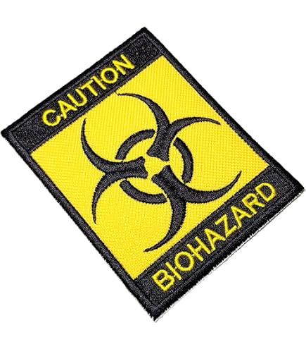 Patch Ricamato Pericolo Biologico - Cuore Da Stirare O Cucire Su Giacche E Borse