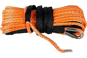 TYFYB 5/16" x 50' Synthetic Winch Rope 20000 LB Capacity Synthetic Winch Rope Line Cable W/Sheath Orange for ATV UTV