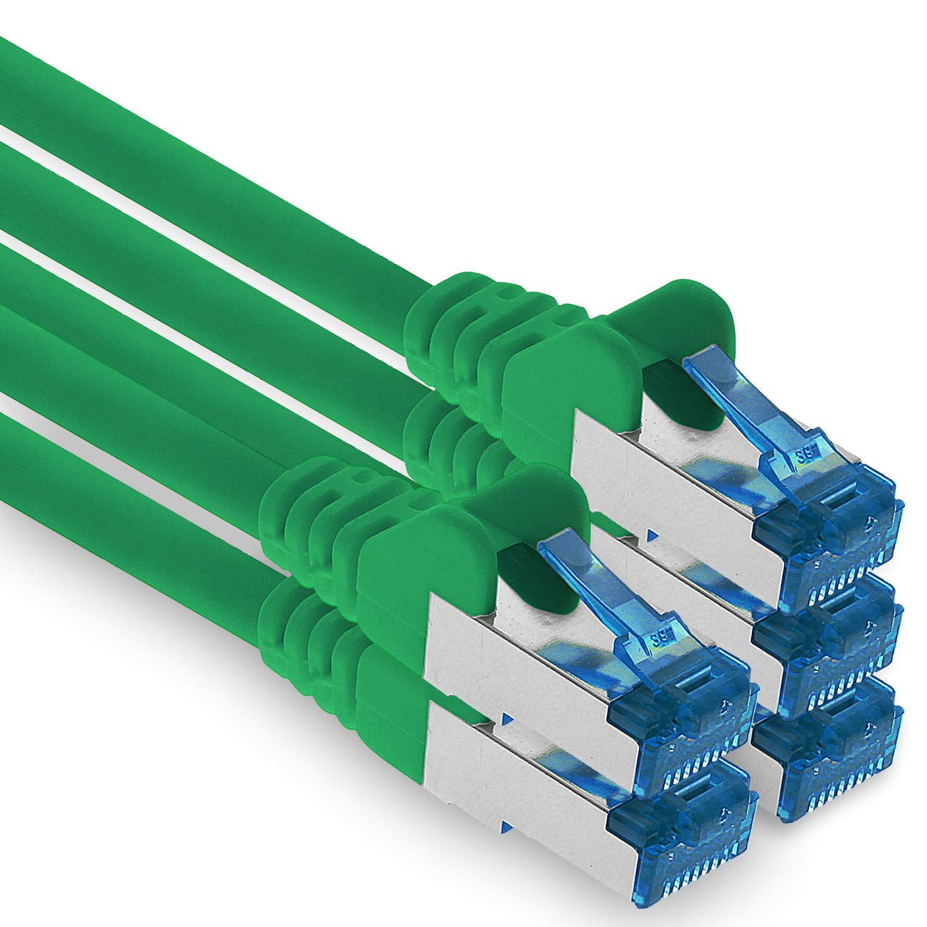 1aTTack.de Patch cable - 5x 3 meter Ethernet, network, LAN cable CAT6a (for gigabit networks, routers, switches, modems with RJ45 input - green)