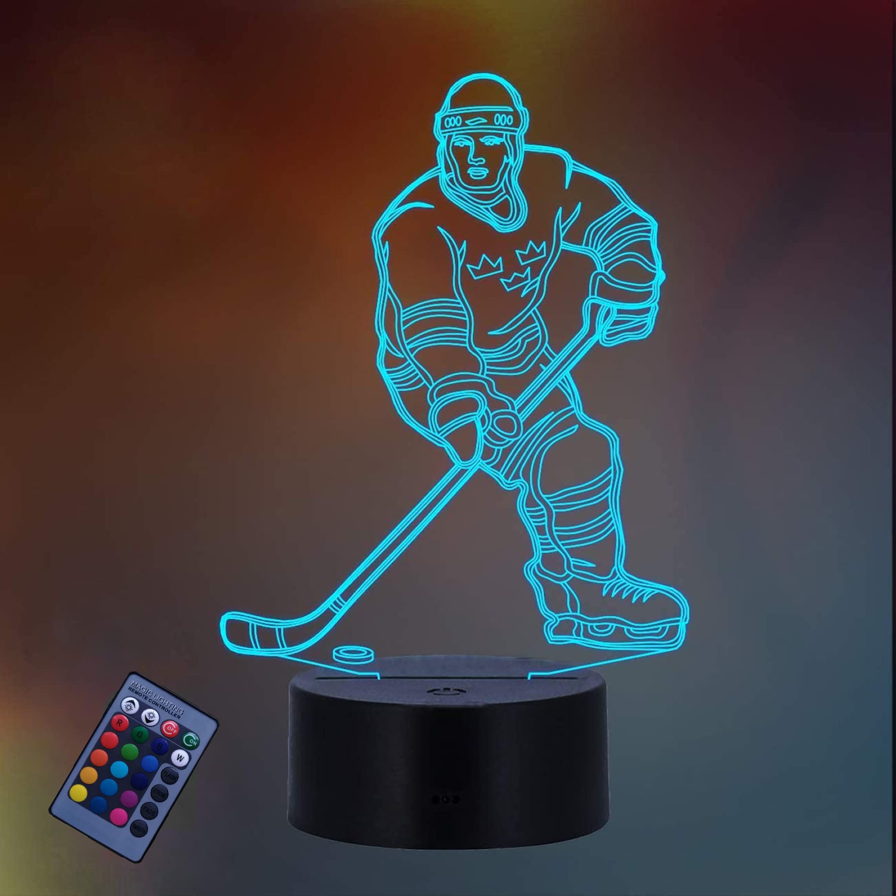 HPBN8 Ltd 3D Ice Hockey Night Light USB Powered Remote Control Touch Switch Decor Table Optical Illusion Lamps 7/16 Color Changing Lights LED Table Lamp Xmas Home Love Brithday Room Decoration