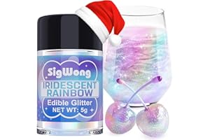 SIGWONG Iridescent Rainbow Edible Glitter - 5g Food Grade Cake Decorating Shimmering Glitter, Edible Sprinkle Luster Dust for Drinks, Chocolates, Fondant, Strawberries, Cupcakes, Candy, Christmas Cookie - Vegan
