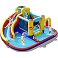 BOUNTECH Inflatable Water Slide, 6-in-1 Kids Water Park Jump Castle with 2 Splash Pools, Boxing, Ring-toss, Water Slides Inflatables for Kids, Blow up Backyard Party Outdoor Water Slide Bounce House