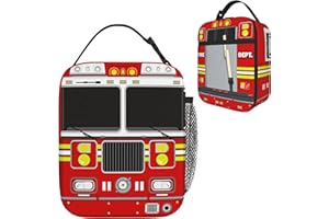 YOZIRIBO Kids Lunch Box Lunch Bag for Boys Girls, Reusable Insulated School Lunch Bag with Pockets, High Capacity Leakproof Thermal Cooler Sack Food Handbags for Picnic Travel Camping (Fire truck)