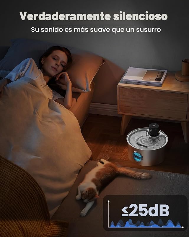 Fonte de gato sem fio: Bebedouro de gato de aço inoxidável - Fonte de gato com sensor - 3.2L Fonte de água sem fio para gatos - Fonte de água automática para gatos - Fonte para cães com bateria recarregável
