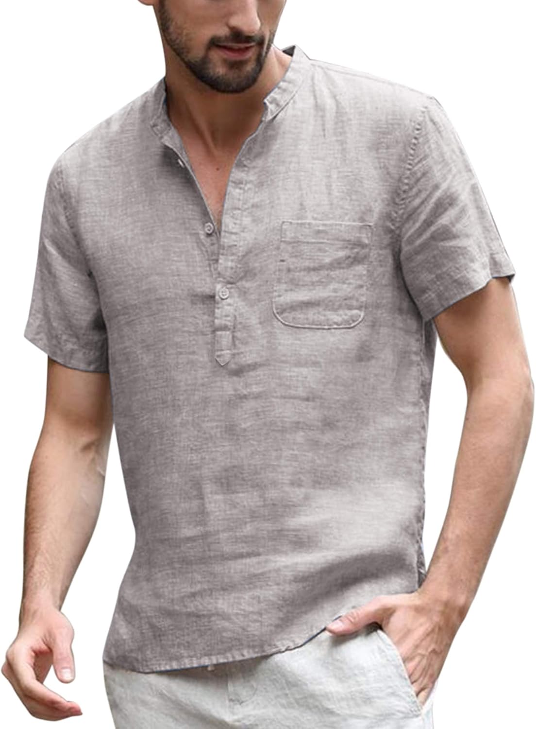 COOFANDY Men's Cotton Linen Henley Shirt Long Sleeve Hippie Casual Beach T Shirts: Clothing