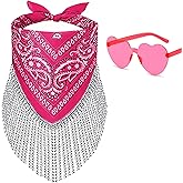 Ricawa Fringe Rhinestone Bandana Disco Cowgirl Bachelorette Sparkly Bandanas for Women Men Halloween, with Heart Sunglasses