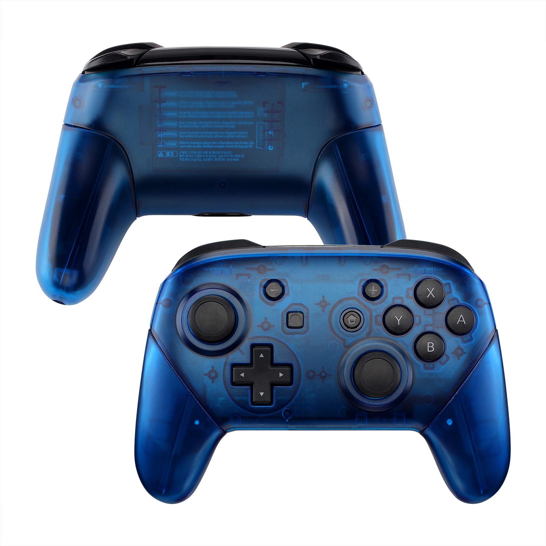 eXtremeRate Transparent Clear Blue Faceplate Backplate Handles for Nintendo Switch Pro Controller, DIY Replacement Grip Housing Shell Cover for Nintendo Switch Pro - Controller NOT Included — image 1